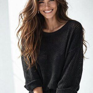 Black Open Knit Lightweight Sweater with metallic thread, Reitmans